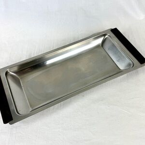 Vintage Kalmar Stainless Steel Serving Tray w Teak Handles Danish Modern EUC